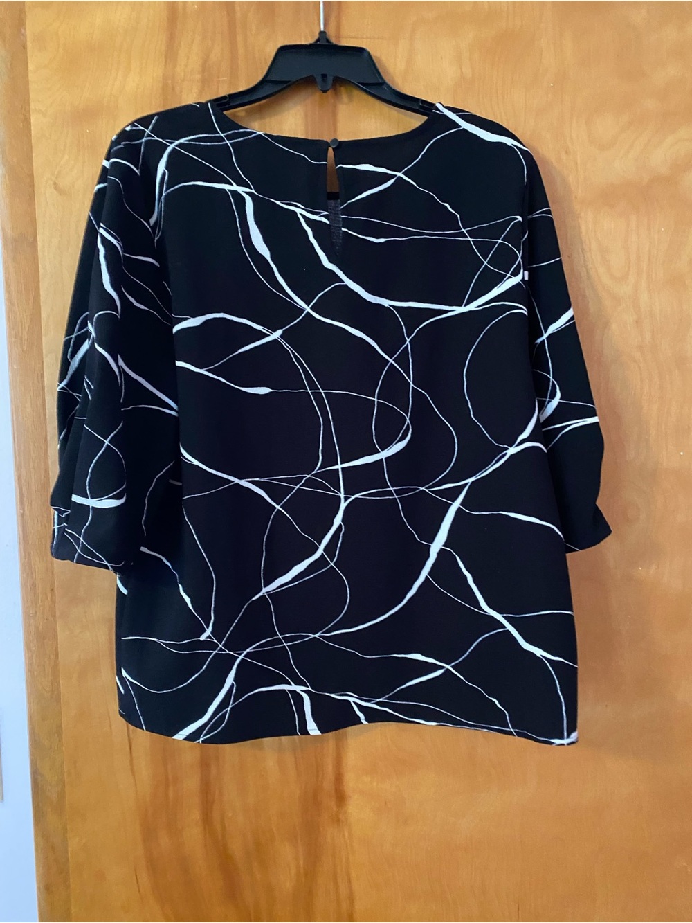 Vince Camuto Black Top with White Abstract Swirl Print